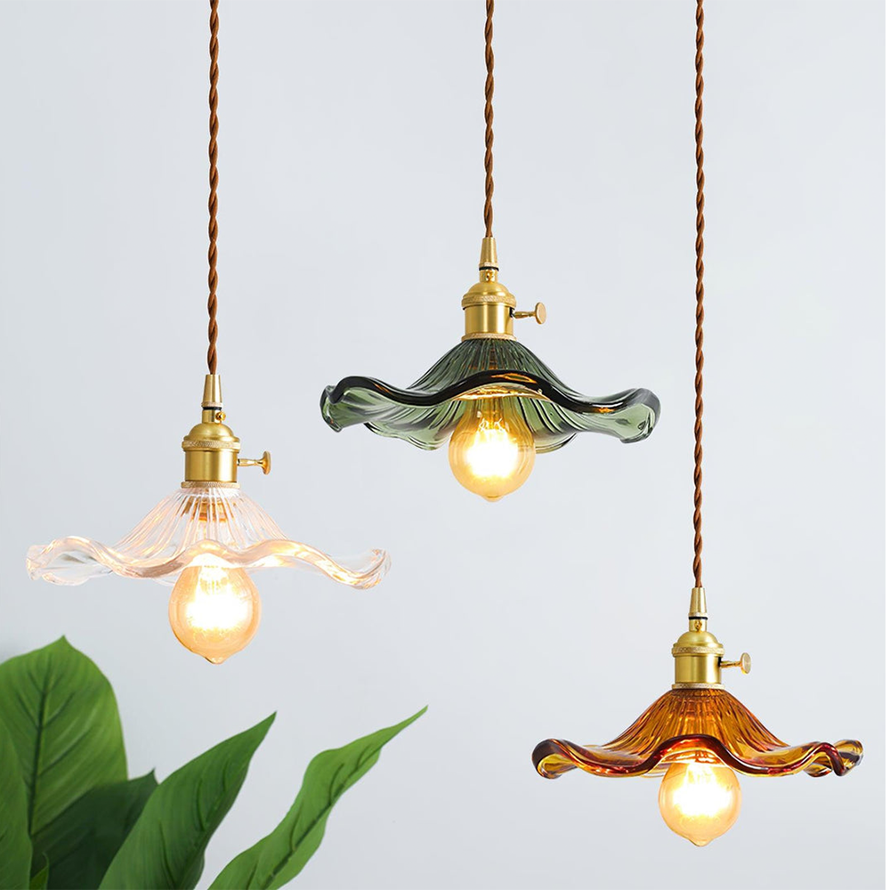Hibiscusbloem Hanglamp van Glas en Messing voor Eettafel en Woonkamer – Verstelbare Pendelarmatuur met E27 Fitting 2