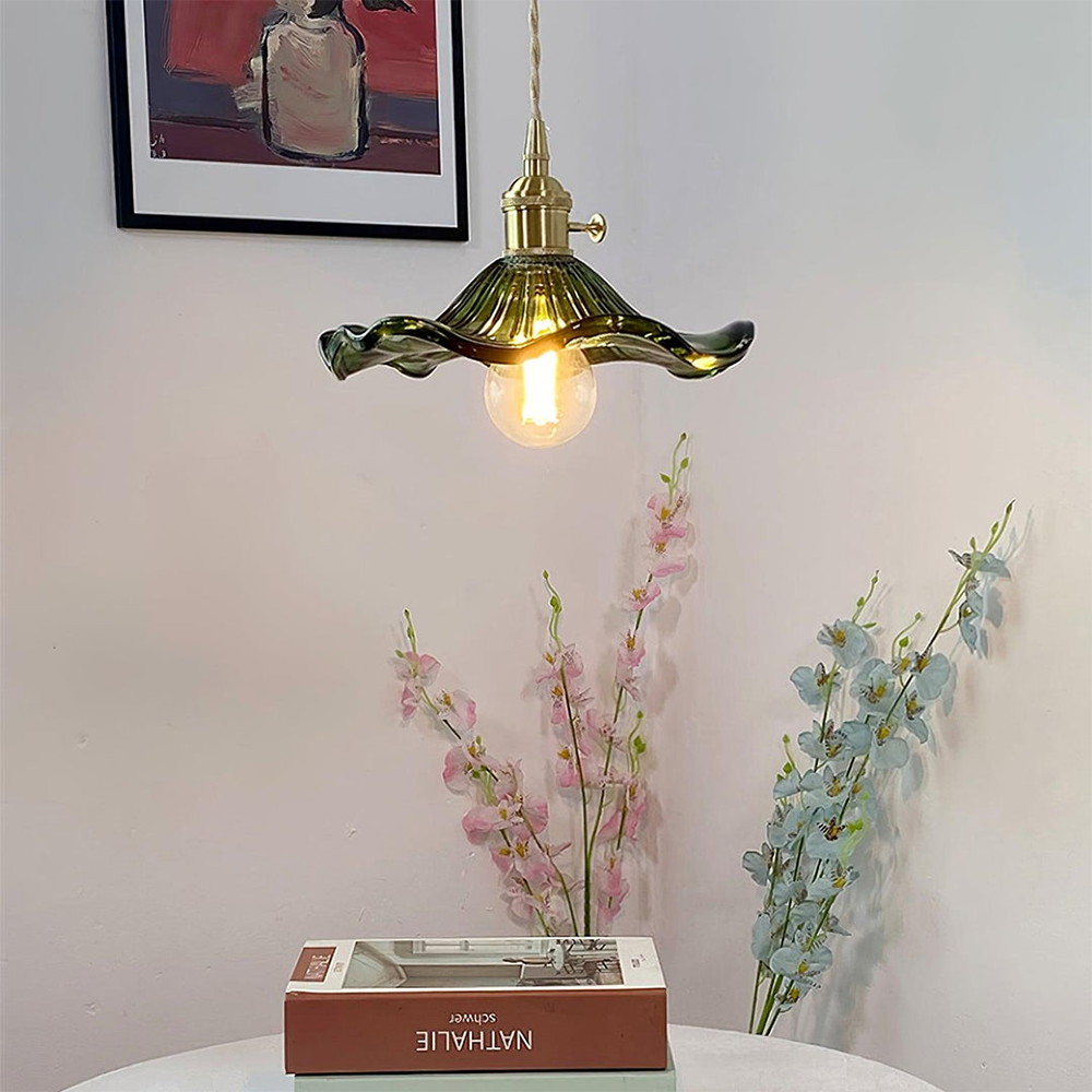 Hibiscusbloem Hanglamp van Glas en Messing voor Eettafel en Woonkamer – Verstelbare Pendelarmatuur met E27 Fitting 5
