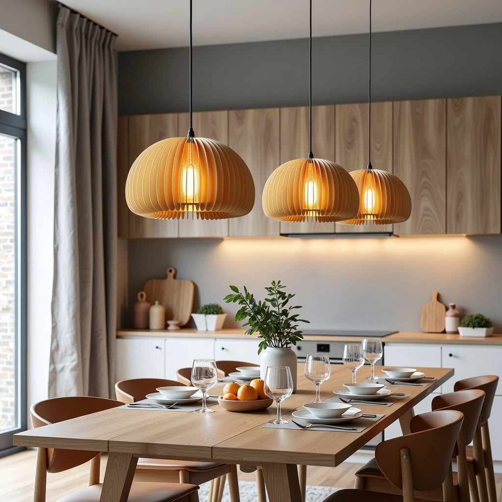 Houten Hanglamp Pompoenvorm voor Woonkamer, Eetkamer en Slaapkamer – Natuurlijke Verlichting in Diverse Maten 1