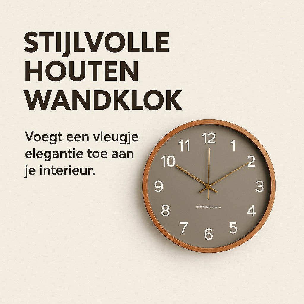 Houten Wandklok in Scandinavische Stijl – 30 cm Diameter met Nauwkeurig Kwartsuurwerk, Grijs of Wit 6