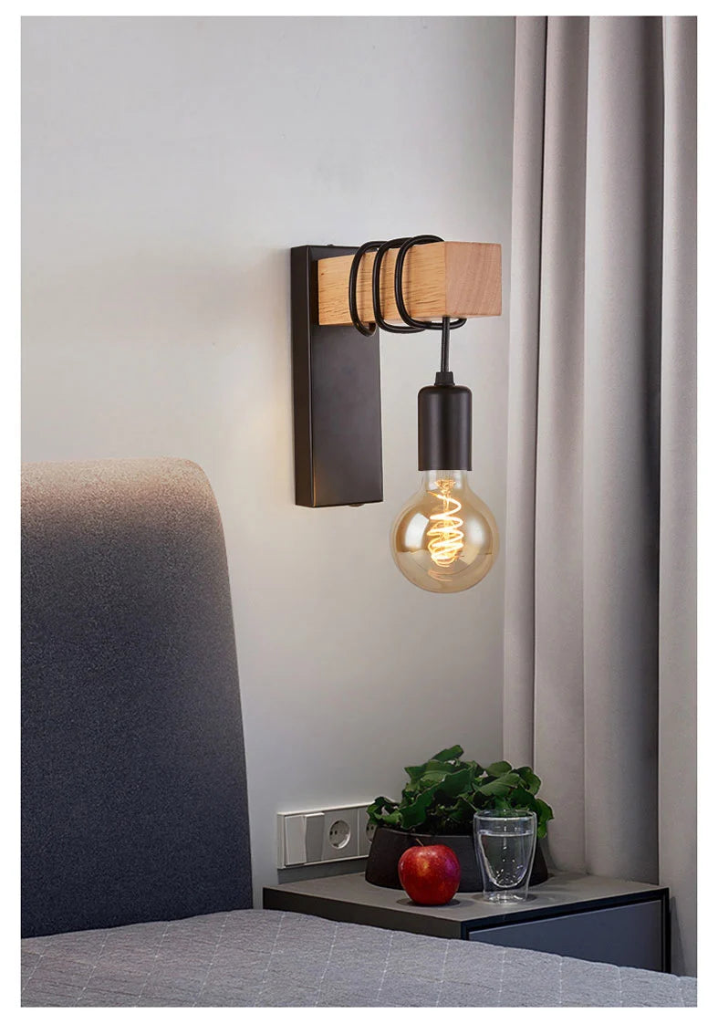 Industriële Wandlamp met Houten Accenten voor Minimalistische Interieur – Perfect voor Slaapkamer en Hal 1