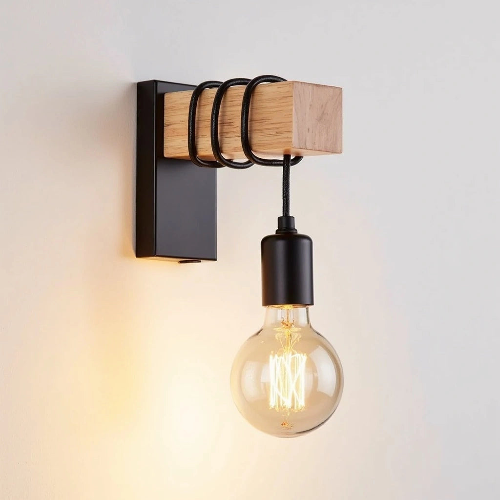Industriële Wandlamp met Houten Accenten voor Minimalistische Interieur – Perfect voor Slaapkamer en Hal 3