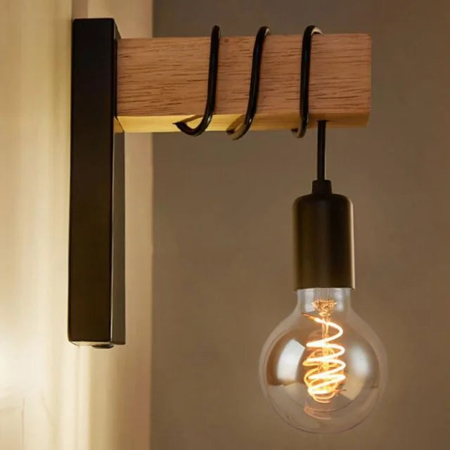 Industriële Wandlamp met Houten Accenten voor Minimalistische Interieur – Perfect voor Slaapkamer en Hal 5
