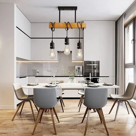 Industriële Zwarte Hanglamp met Verstelbare Hoogte – 3-Lichts Stalen en Houten Ontwerp 0