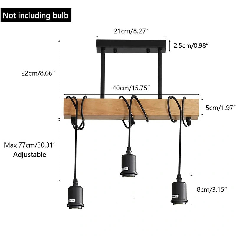 Industriële Zwarte Hanglamp met Verstelbare Hoogte – 3-Lichts Stalen en Houten Ontwerp 2