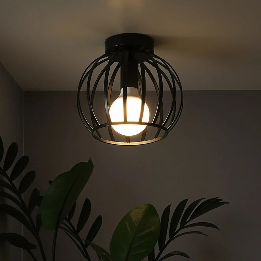 Industriële Zwarte Plafondlamp voor Slaapkamer en Gang – Stijlvolle Plafonnière met Open Afwerking 2