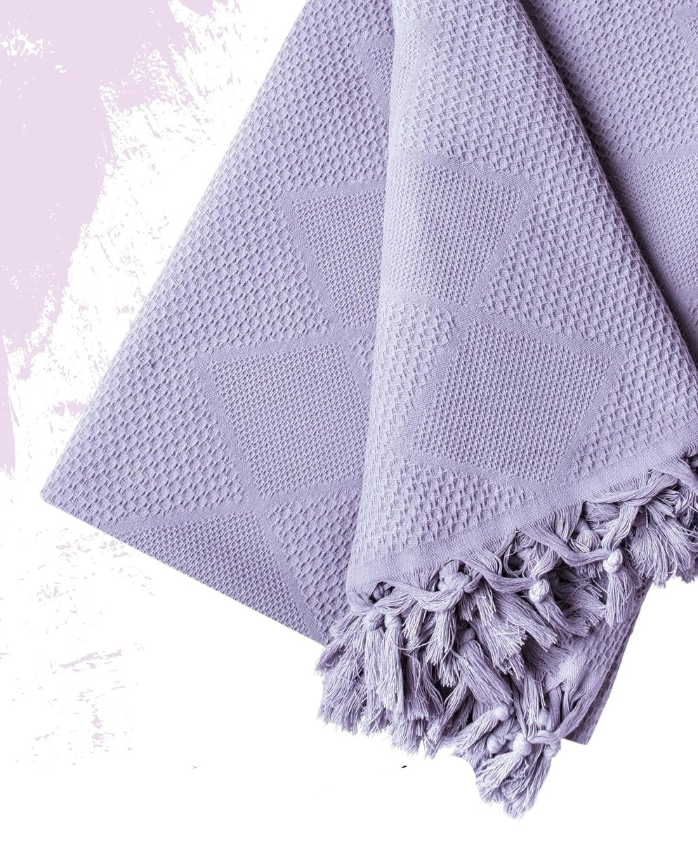 Katoenen Dekbed 240x220 cm met Wafelstructuur en Handgeknoopte Franjes – Lavendel Kleur 2