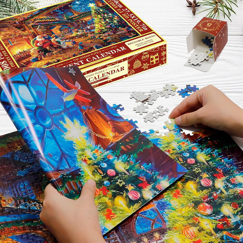 Kerst Puzzel Adventskalender met 1008 Stukjes en 24 Herbruikbare Doosjes – Uniek Kerstontwerp met Poster 2