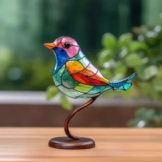 Kleurrijk Acryl Vogelbeeld – Handgemaakt Decor voor Woonkamer en Slaapkamer, 15 cm Hoog, Duurzaam en Uniek 1
