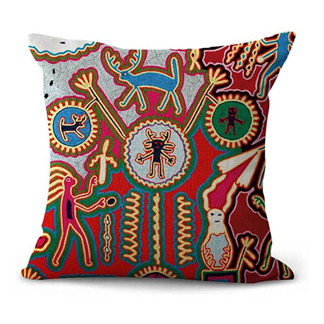 Kussenhoes 45x45 cm van Duurzaam Linnen – Kleurrijke Huichol Print voor Kussens Bank 3