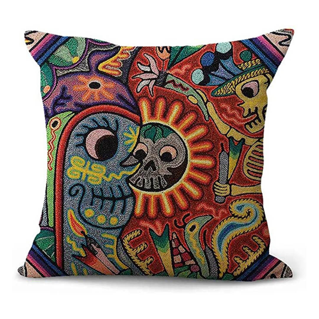 Kussenhoes 45x45 cm van Duurzaam Linnen – Kleurrijke Huichol Print voor Kussens Bank 4