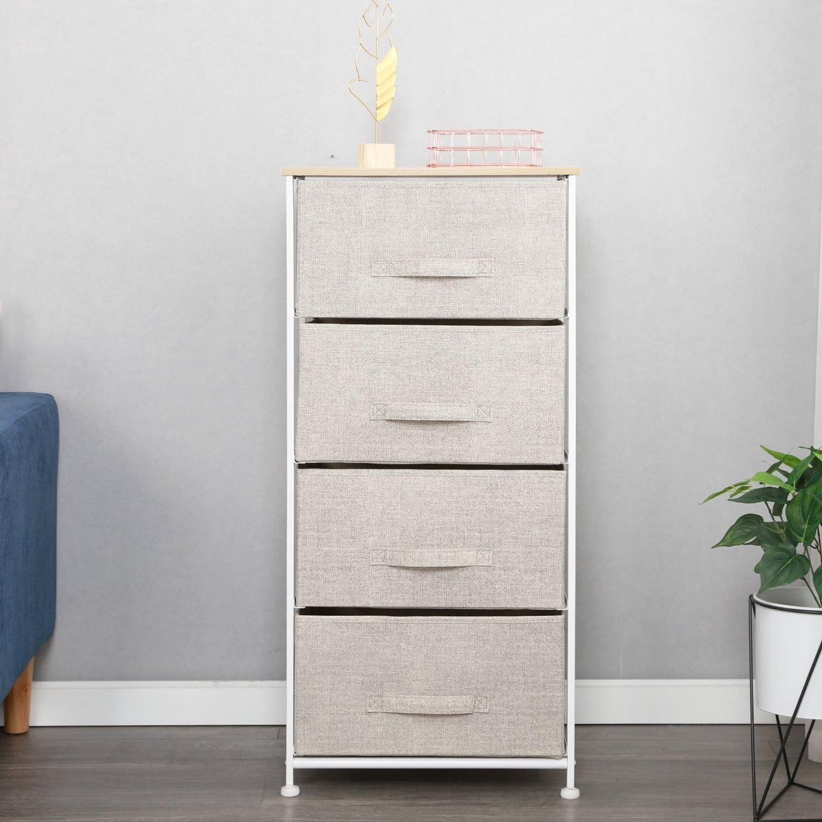 Ladekast met 4 Laden voor Slaapkamer en Woonkamer - Beige Opbergkast 45 x 30 x 94 cm 4