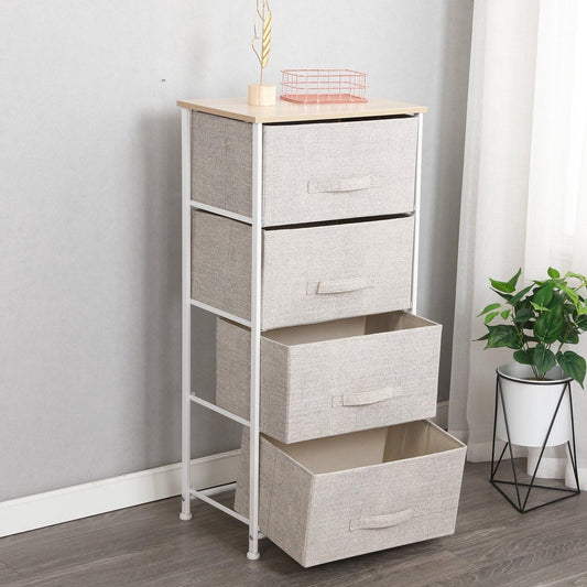 Ladekast met 4 Laden voor Slaapkamer en Woonkamer - Beige Opbergkast 45 x 30 x 94 cm 8