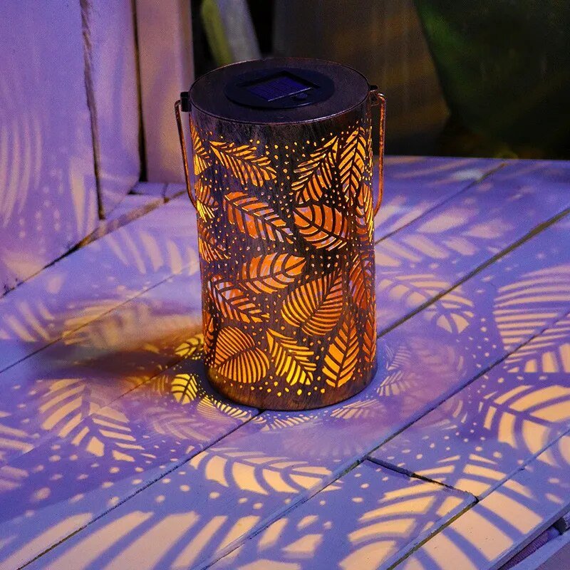 Lichtgevende Blad Lantaarn Set van 2 - Weerbestendige Solar Tuinverlichting voor Buiten en Binnen, Goud 4