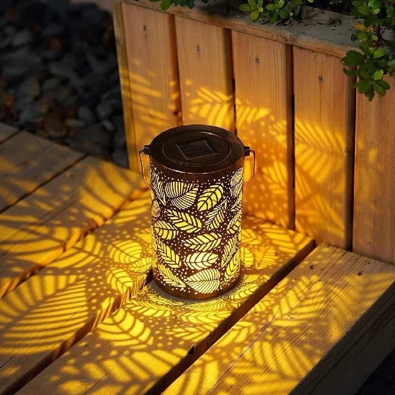 Lichtgevende Blad Lantaarn Set van 2 - Weerbestendige Solar Tuinverlichting voor Buiten en Binnen, Goud 6