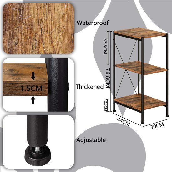 Metalen Opbergrek met 3 Planken - Multifunctioneel Staand Rek voor Keuken, Badkamer en Woonkamer - Zwart 30x44x76,8 cm 1