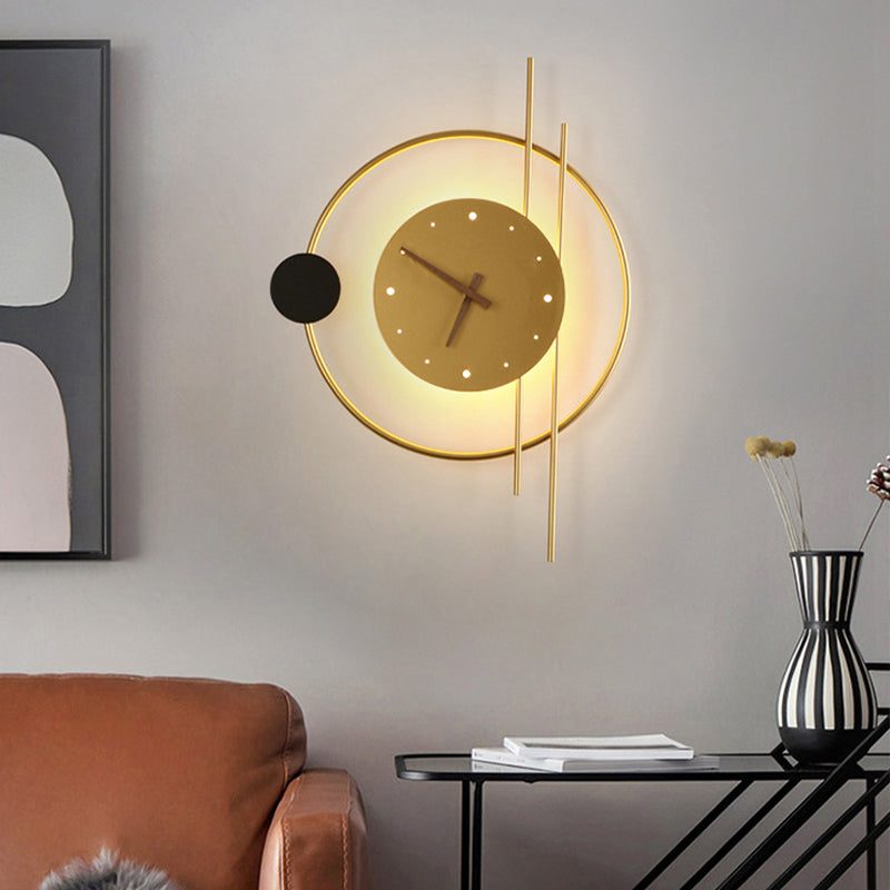 Moderne LED Wandlamp Klok in Zwart Metaal voor Kinderkamer en Woonkamer 0