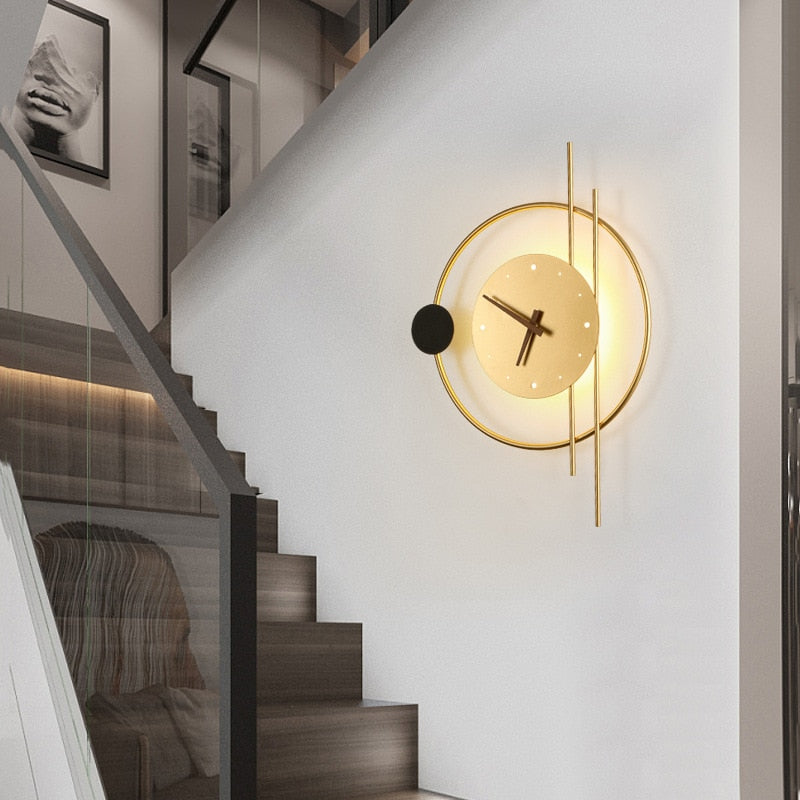 Moderne LED Wandlamp Klok in Zwart Metaal voor Kinderkamer en Woonkamer 2
