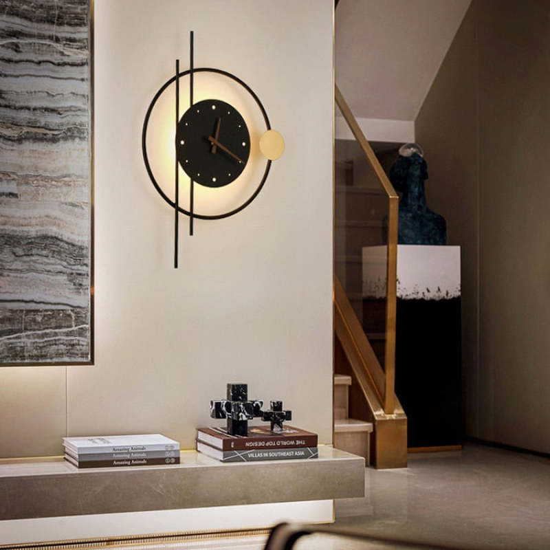 Moderne LED Wandlamp Klok in Zwart Metaal voor Kinderkamer en Woonkamer 4