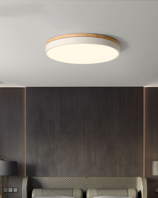 Moderne Plafondlamp met Houten Accent en Groene Band – L'Horizon Naturel 1