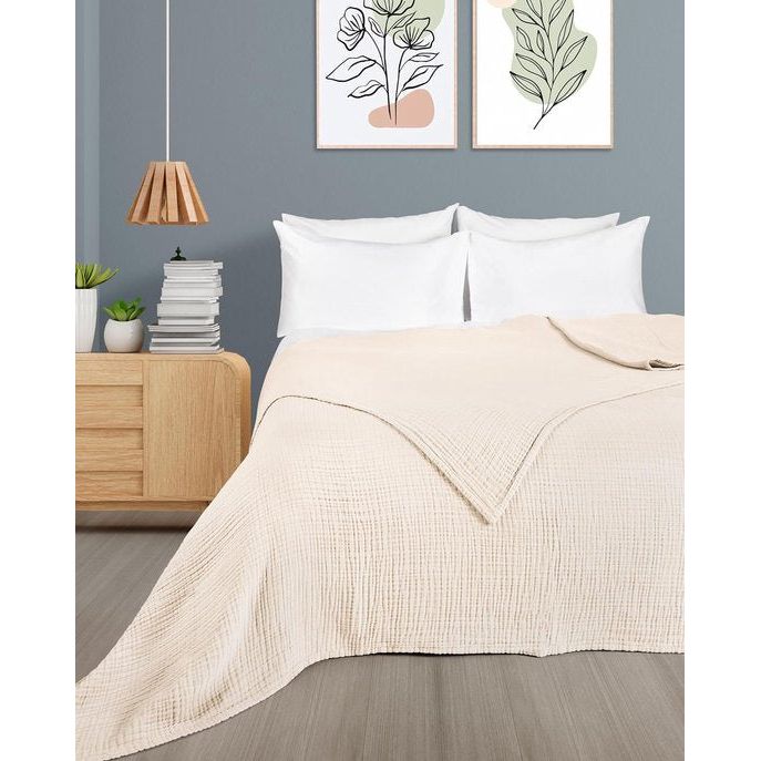 Mousseline Deken 180 x 220 cm van 100% Katoen – Zachte Ademend Knuffeldeken in Crème met Temperatuurregulerende Eigenschappen 2