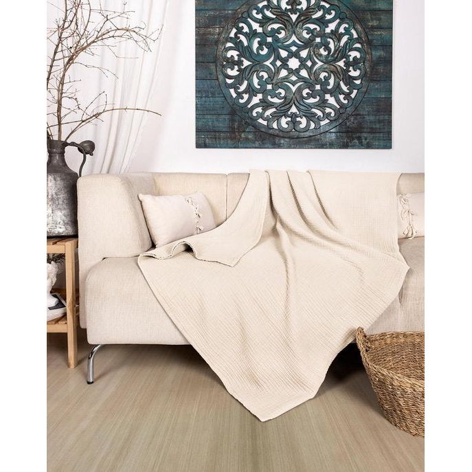 Mousseline Deken 180 x 220 cm van 100% Katoen – Zachte Ademend Knuffeldeken in Crème met Temperatuurregulerende Eigenschappen 3