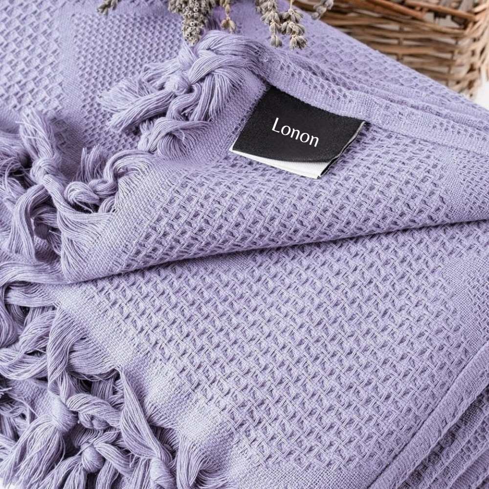 Katoenen bedsprei 240x220 cm met Wafelstructuur en Handgeknoopte Franjes – Lavendel Kleur