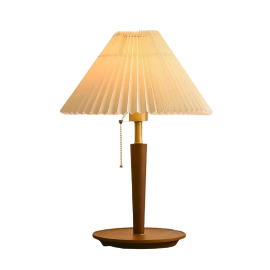 Vintage Geplooide Houten Tafellamp met LED Verlichting - Tijdloos Design voor Woonkamer en Slaapkamer