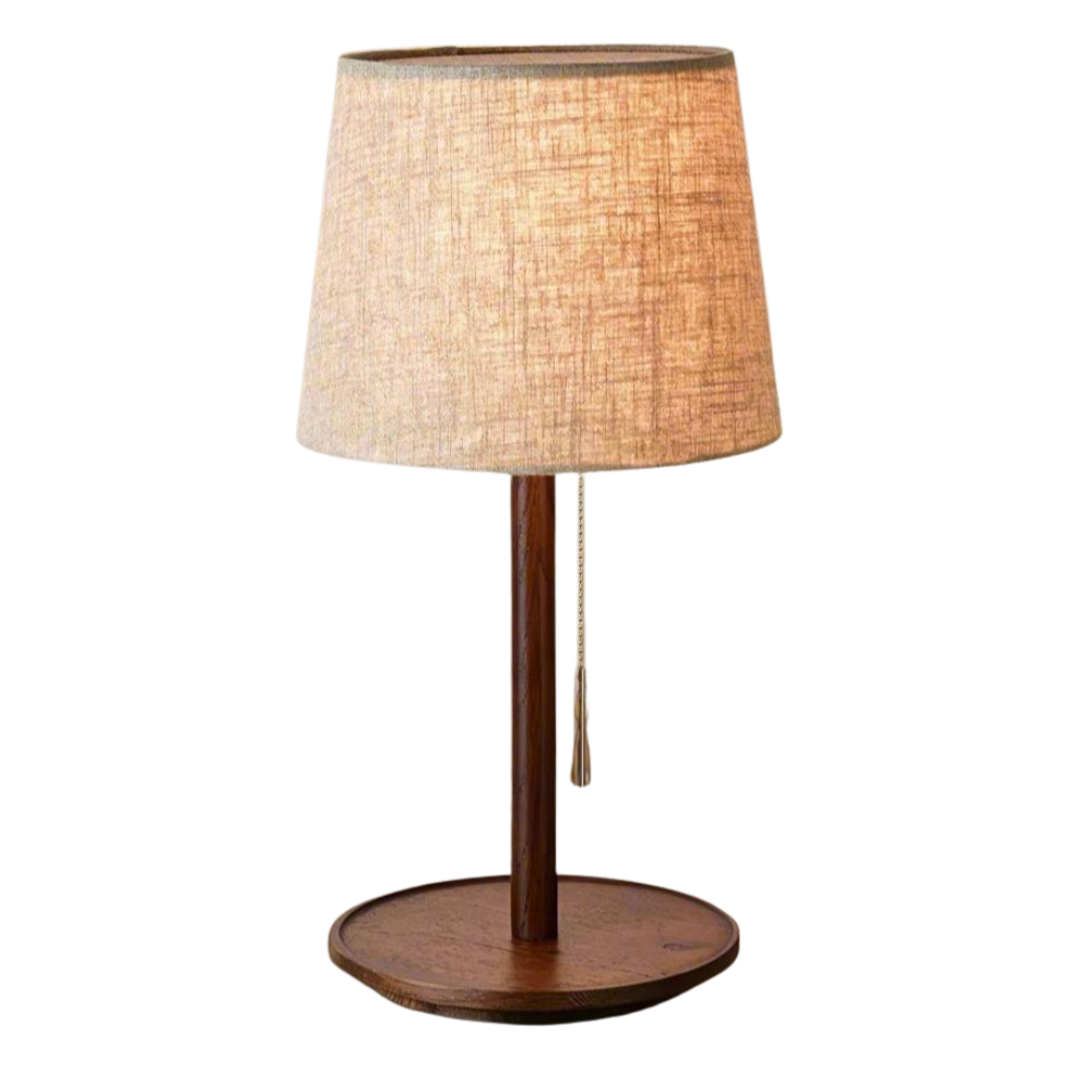Scandinavische Walnotenlamp met Luxe Stoffen Kap – LED Verlichting voor een Serene Sfeer