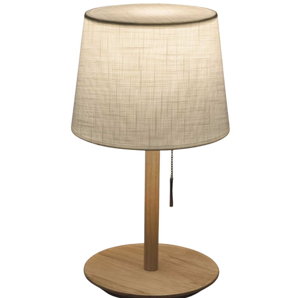 Scandinavische Walnotenlamp met Luxe Stoffen Kap – LED Verlichting voor een Serene Sfeer