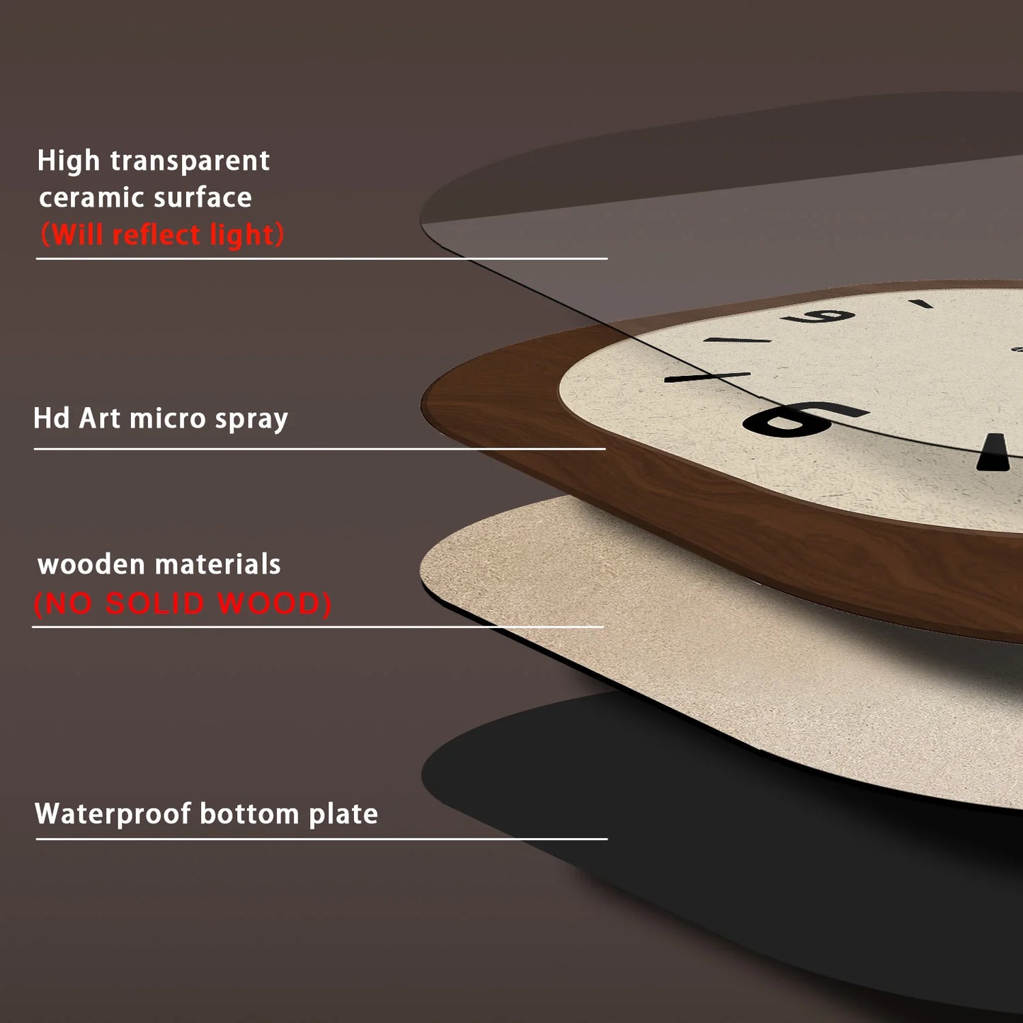 Retro Crèmekleurige Wandklok van Porselein met Houten Accent – Stille Kwartsklok voor Woonkamer en Slaapkamer 3