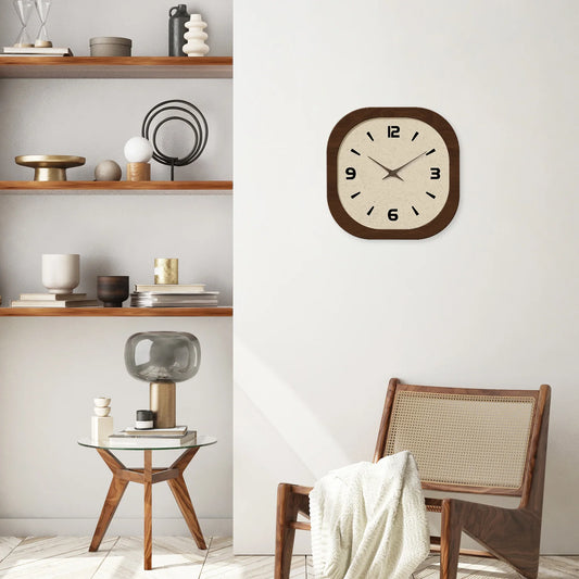 Retro Crèmekleurige Wandklok van Porselein met Houten Accent – Stille Kwartsklok voor Woonkamer en Slaapkamer 4