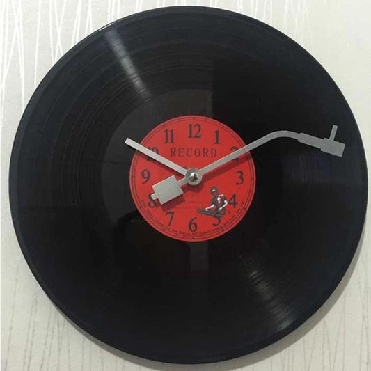 Retro Vinyl Platen Wandklok – Stille Klok met Vintage Ontwerp en Zwarte Wijzerplaat met Rode Cijfers, 30 cm 1