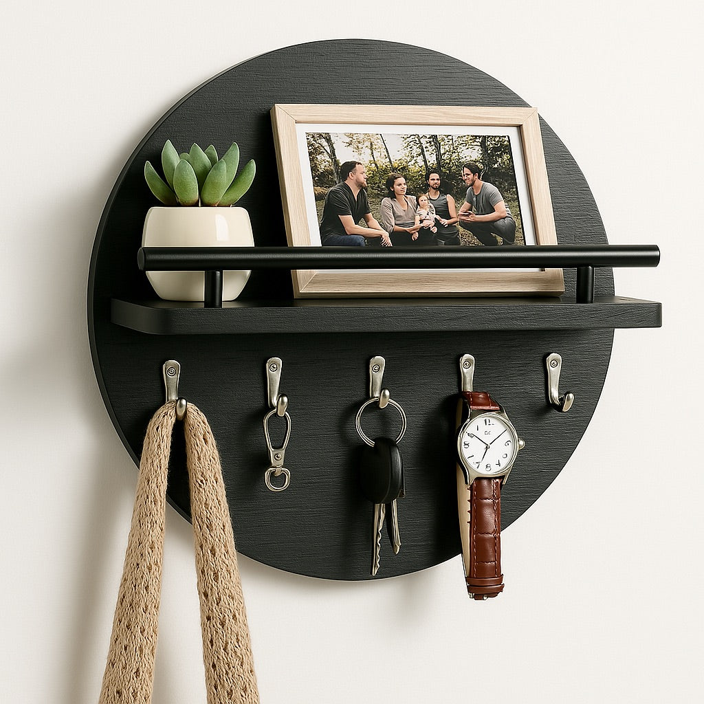 Ronde Houten Sleutelhouder – Milieuvriendelijke Wandorganizer voor Sleutels en Kleine Accessoires 0