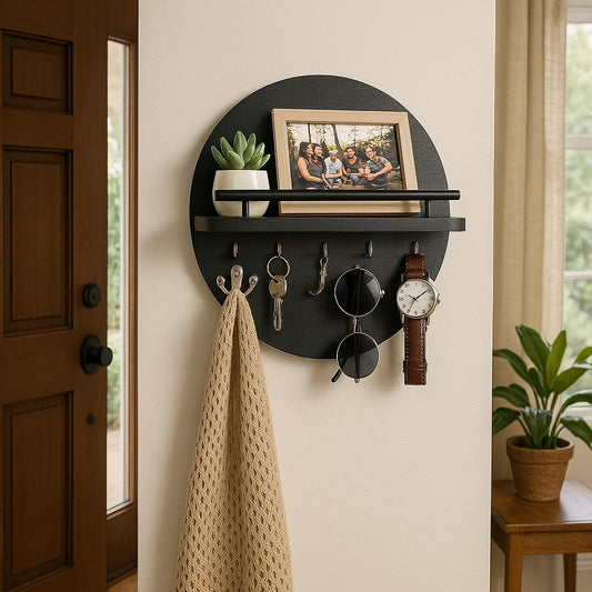 Ronde Houten Sleutelhouder – Milieuvriendelijke Wandorganizer voor Sleutels en Kleine Accessoires 1