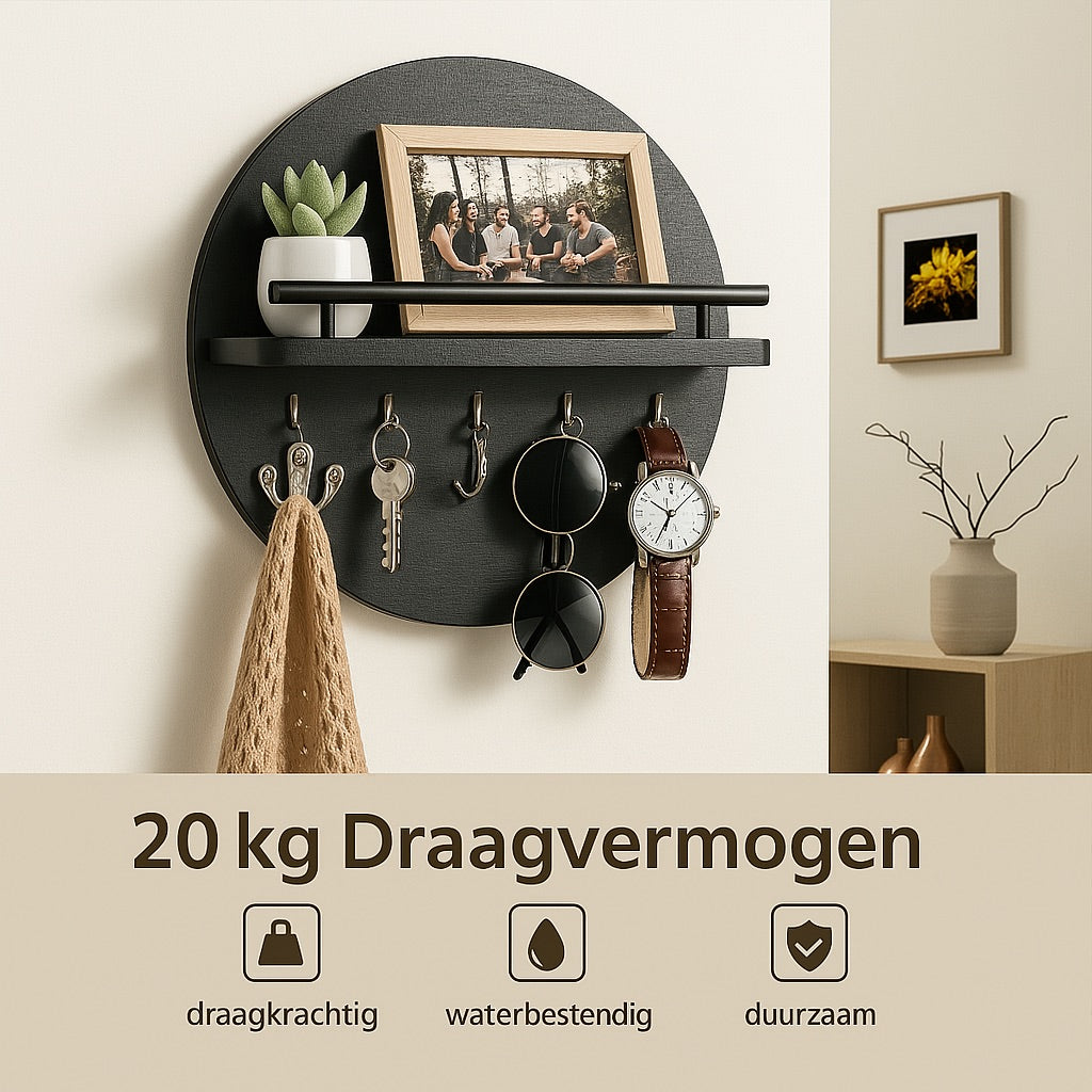 Ronde Houten Sleutelhouder – Milieuvriendelijke Wandorganizer voor Sleutels en Kleine Accessoires 3