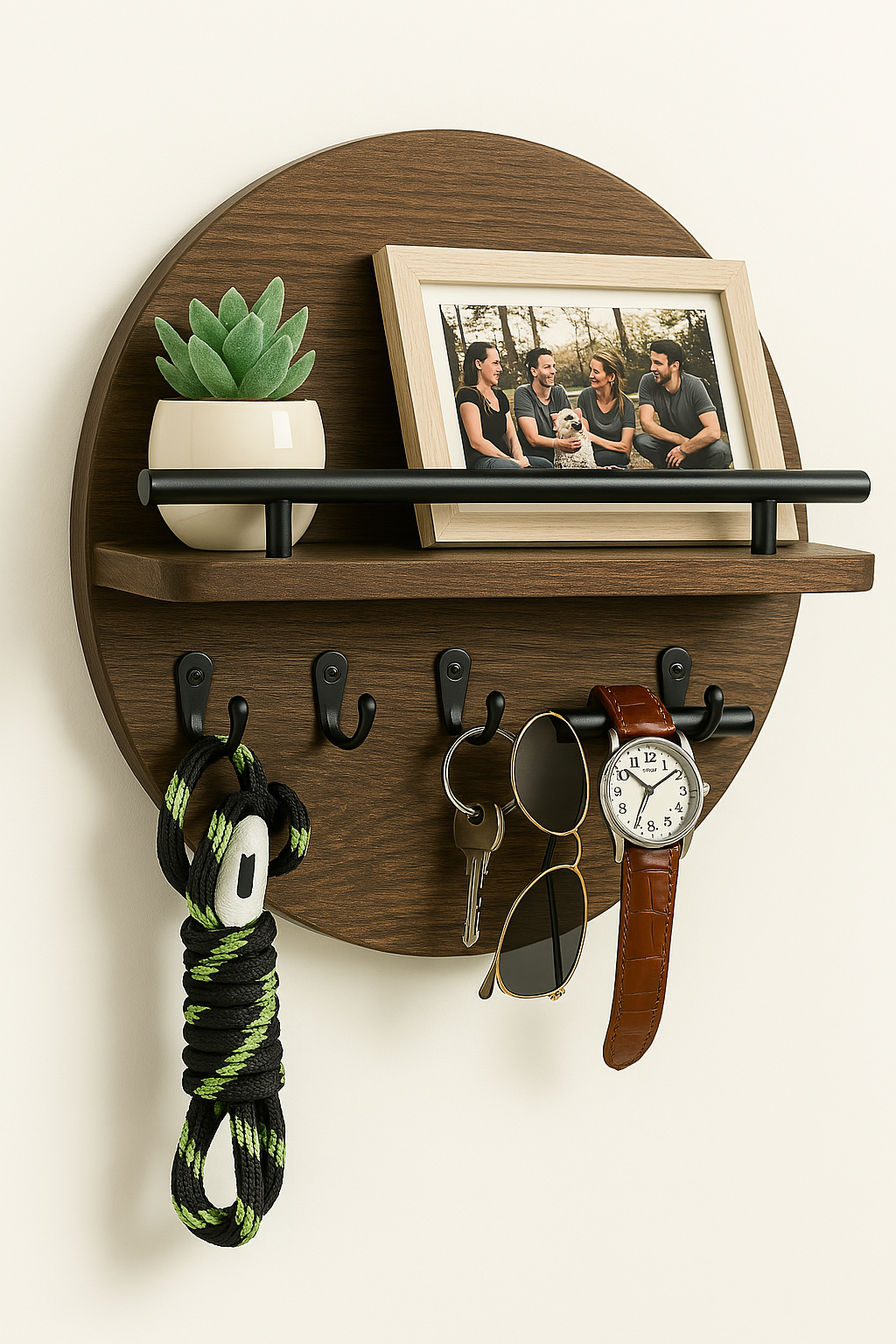 Ronde Houten Sleutelhouder – Milieuvriendelijke Wandorganizer voor Sleutels en Kleine Accessoires 6