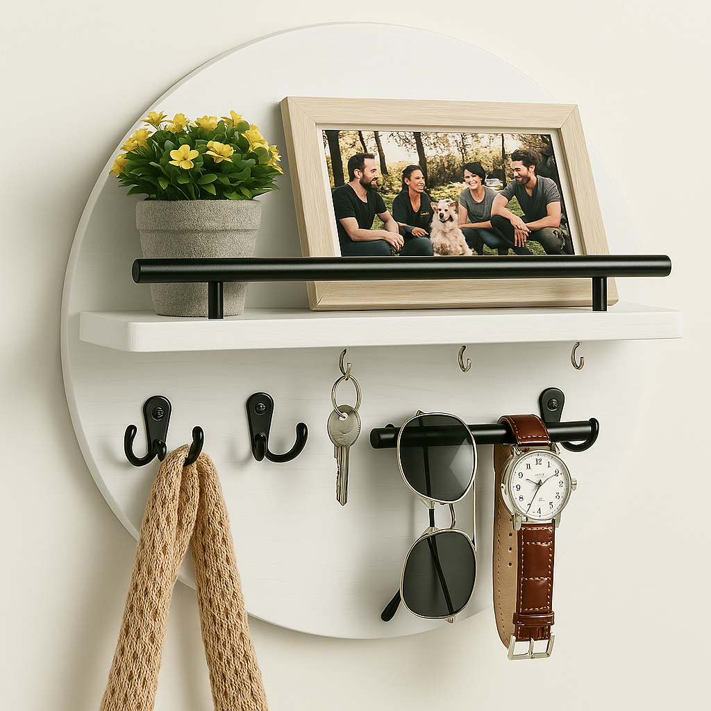Ronde Houten Sleutelhouder – Milieuvriendelijke Wandorganizer voor Sleutels en Kleine Accessoires 9