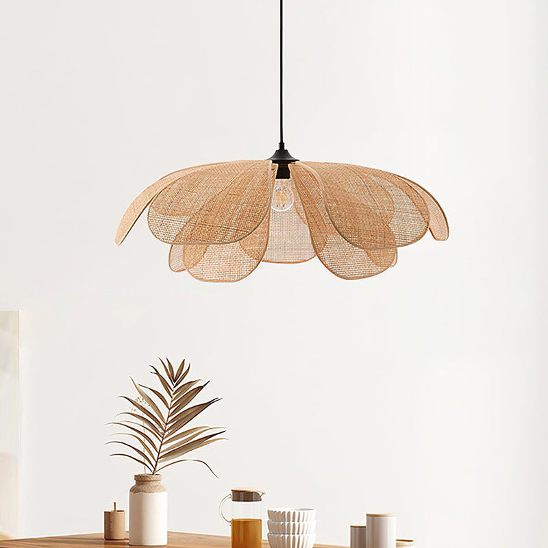 Rotan Hanglamp met Bloemblaadjes Ontwerp voor Woonkamer en Slaapkamer – Natuurlijke Elegantie en Warm Licht 8