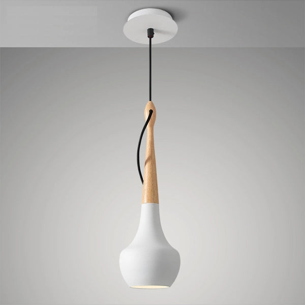 Scandinavische Hanglamp in Wit, Zwart en Grijs met Houten Accenten 2
