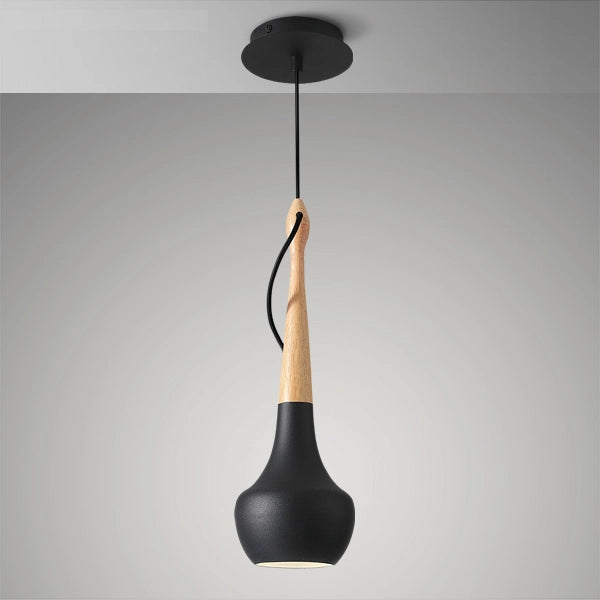 Scandinavische Hanglamp in Wit, Zwart en Grijs met Houten Accenten 3