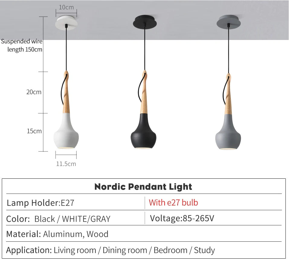 Scandinavische Hanglamp in Wit, Zwart en Grijs met Houten Accenten 4