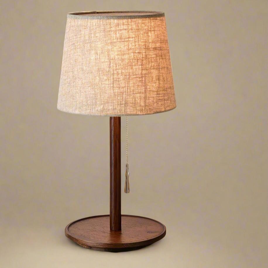 Scandinavische Walnotenlamp met Luxe Stoffen Kap – LED Verlichting voor een Serene Sfeer 1