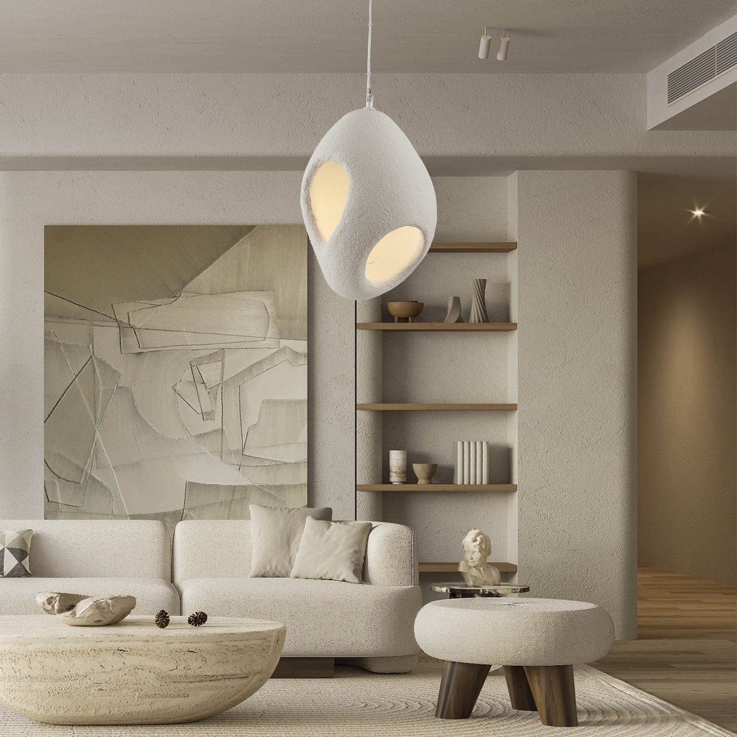 Sculpturale Hanglamp L'Éclosion van Keramiek en Metaal – LED Verlichting met Warmte en Elegantie, Wit, 30 cm Hoog 2