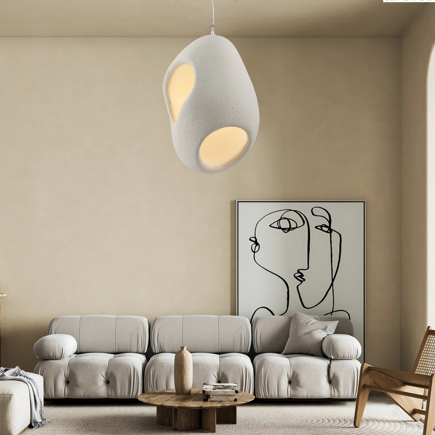 Sculpturale Hanglamp L'Éclosion van Keramiek en Metaal – LED Verlichting met Warmte en Elegantie, Wit, 30 cm Hoog 3
