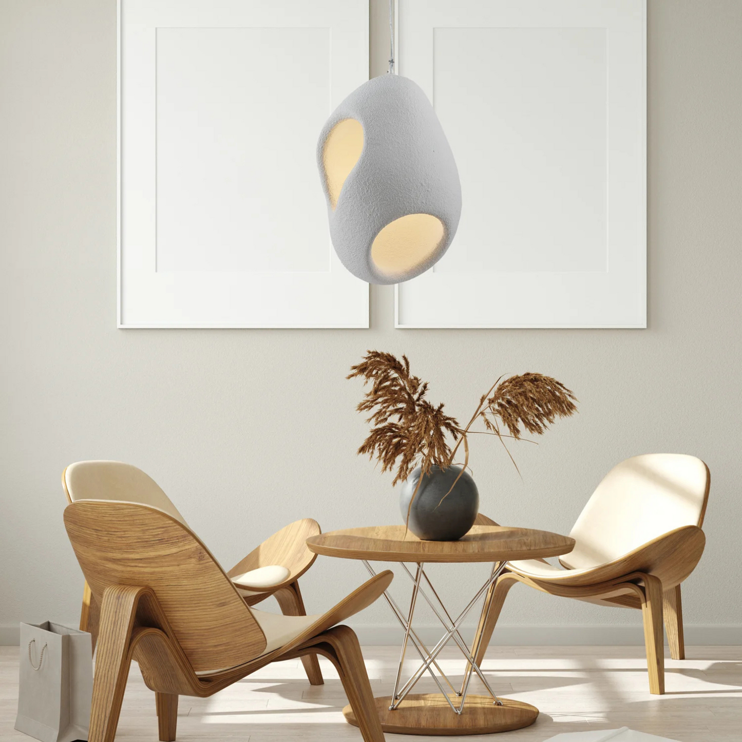 Sculpturale Hanglamp L'Éclosion van Keramiek en Metaal – LED Verlichting met Warmte en Elegantie, Wit, 30 cm Hoog 5