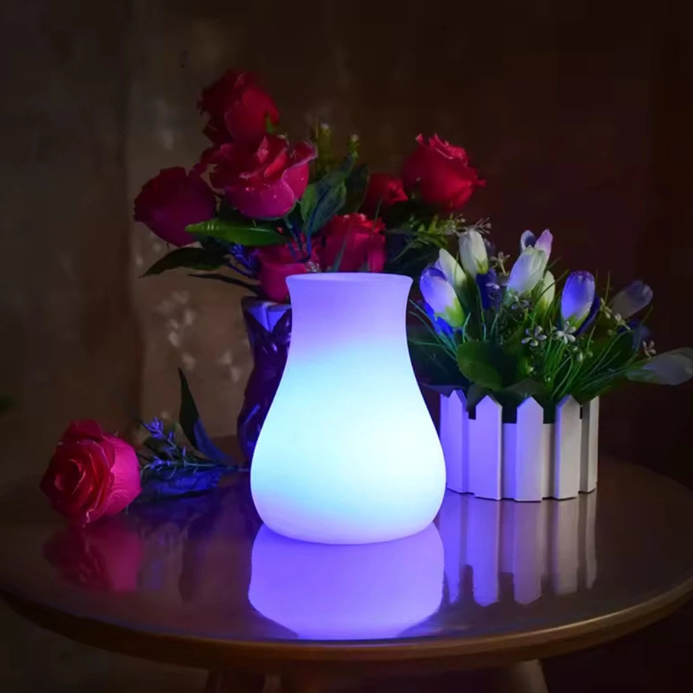 Sculpturale Vaas met Oplaadbare Verlichting en Afstandsbediening – Waterdicht voor Binnen en Buiten, 16 Kleuren 6