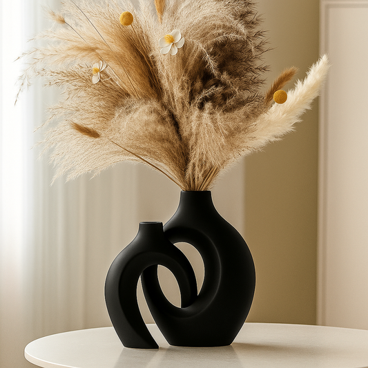 Set van 2 Zwarte Minimalistische Keramische Vazen – Stijlvolle Decoratie voor Elk Interieur 1