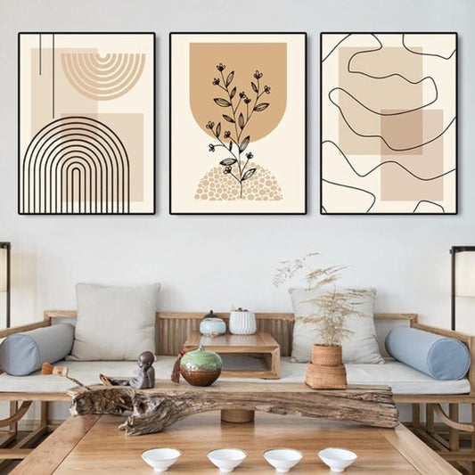 Set van 3 Moderne Posters zonder Lijst – Beige Wanddecoratie 30x40, 40x50 en 50x70 cm voor Woonkamer en Slaapkamer 0