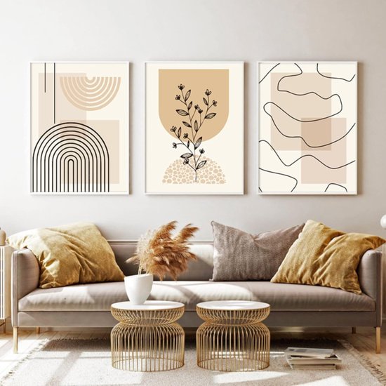 Set van 3 Moderne Posters zonder Lijst – Beige Wanddecoratie 30x40, 40x50 en 50x70 cm voor Woonkamer en Slaapkamer 2